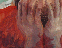 His Head in My Hands.  Oil no Panel.